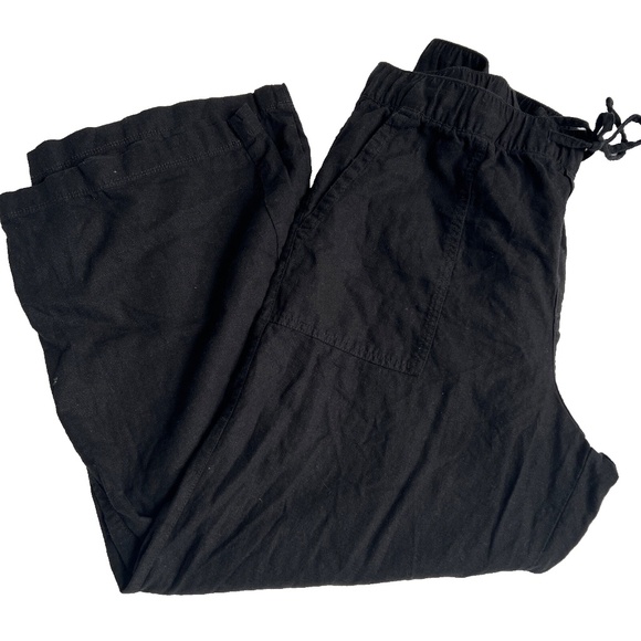 Gap Black Wide-Leg Pants Linen Blend Pull On Lagenlook Beach Pockets Size L - Picture 1 of 10